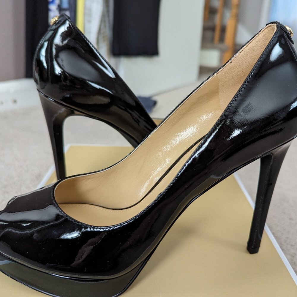 Michael Kors Patent Leather Platform Pumps with Peep Toe